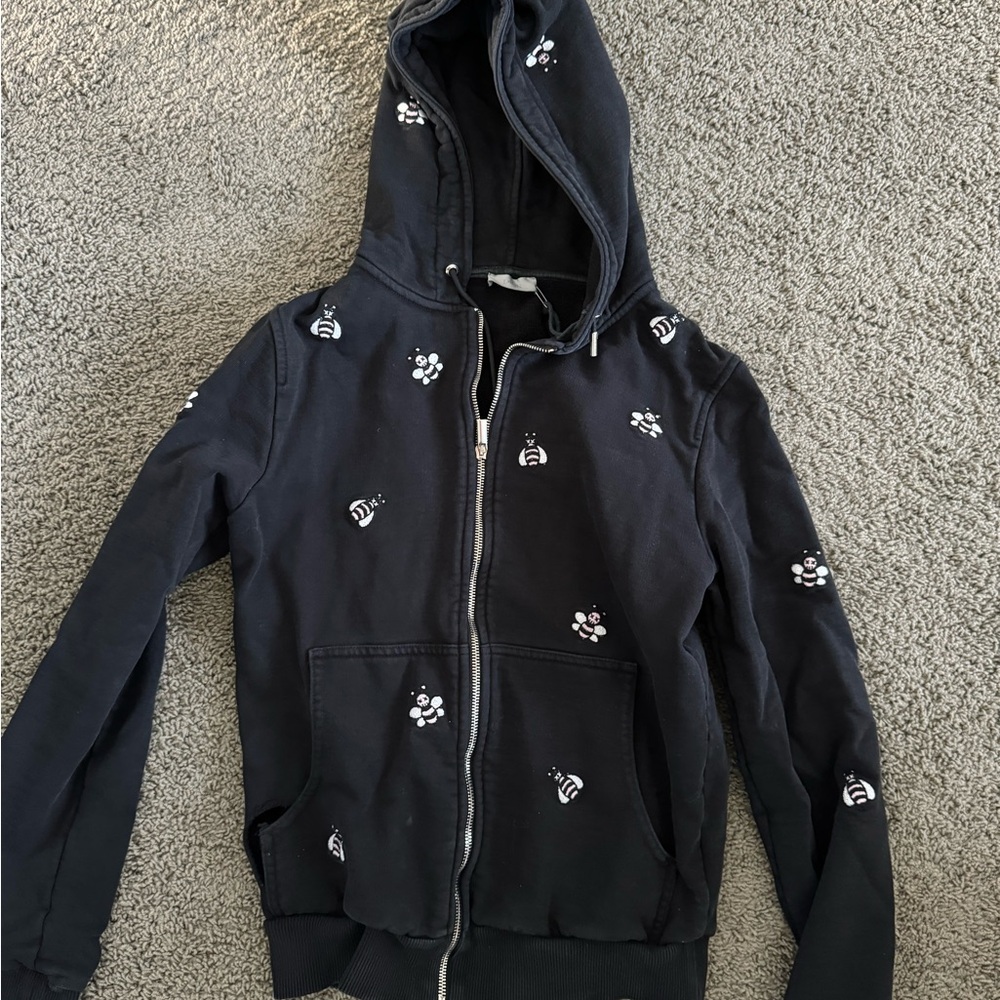 DIOR x KAWS black and pinky bumble bee zip up hoodie